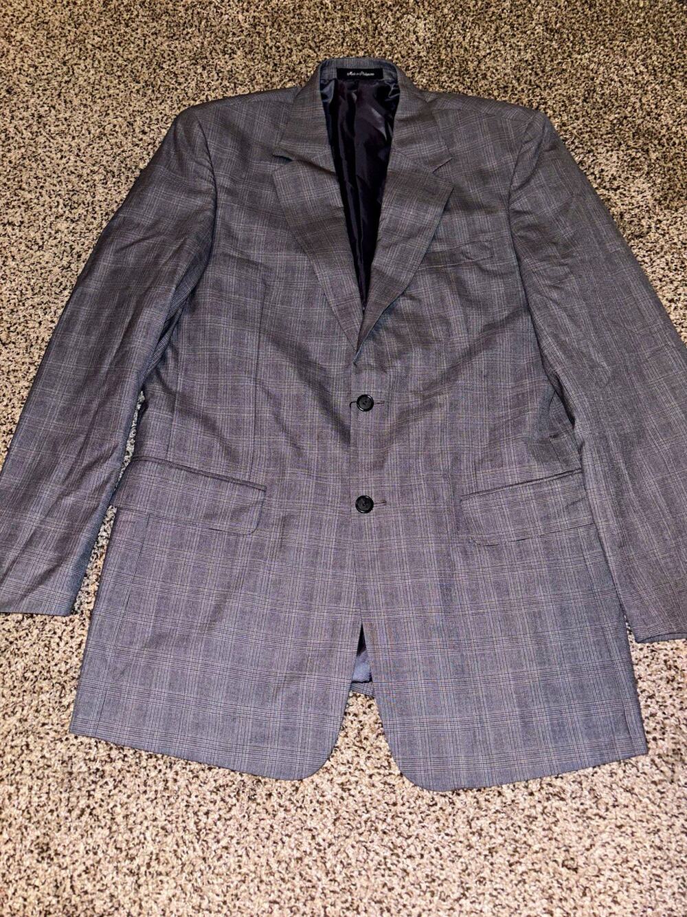 Brand new Lacrosse Gray Plaid Suit jacket Single-Breasted2-Button MadisonLong 40